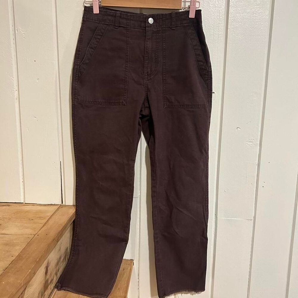 Backcountry High Rise Canvas Ripstop Pants Raw Hem Brown Women's Size 6